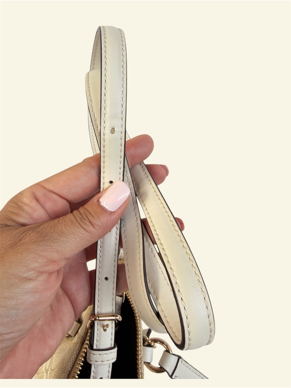 Coach Signature Canvas Mini Kelsey Satchel Beige White Leather Crossbody bag - Picture 8 of 13